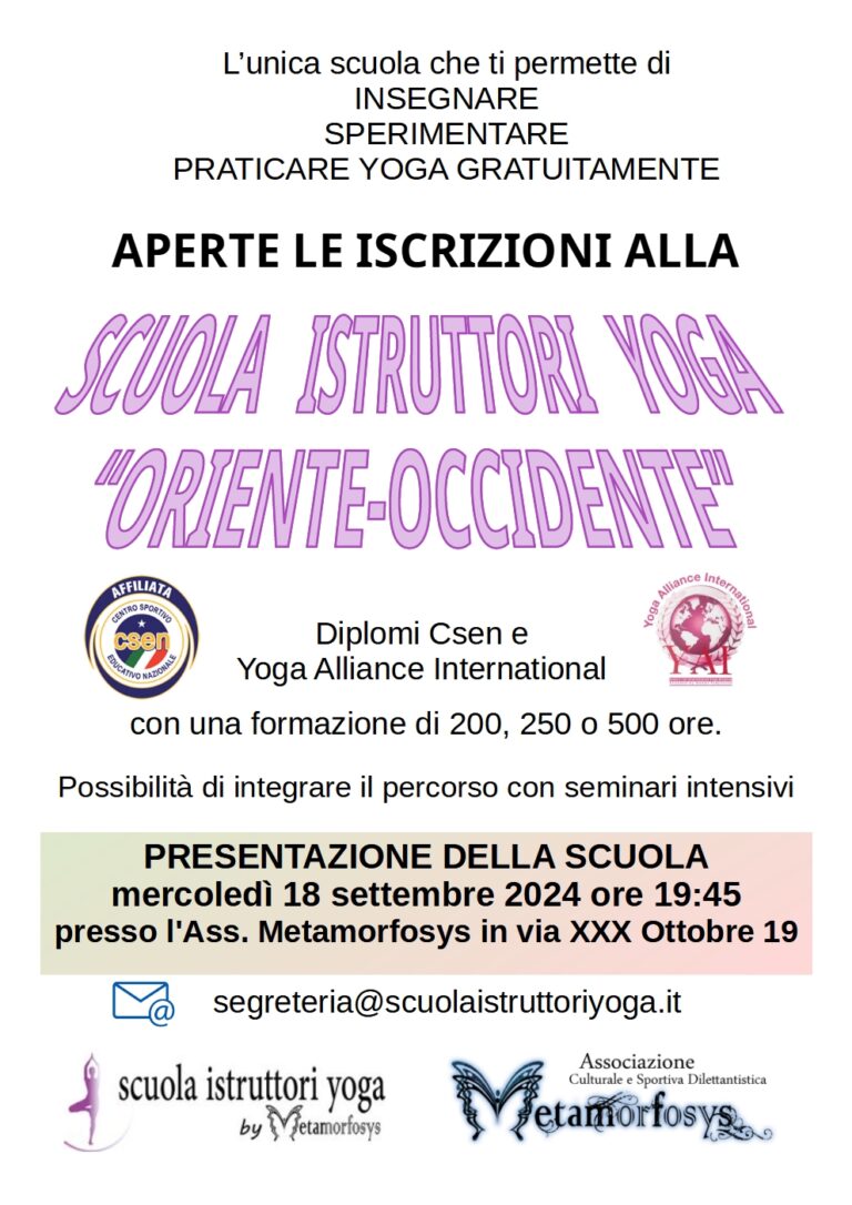 Iscrizioni aperte alla Scuola Istruttori Yoga “Oriente-Occidente”